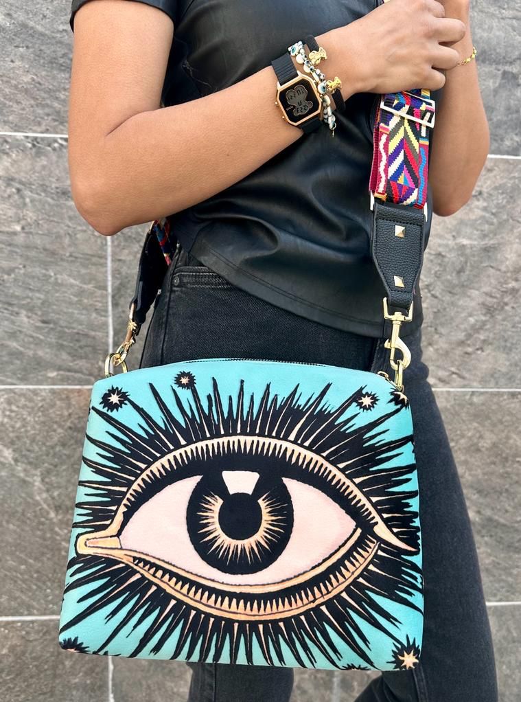 The velvet evil eye bag  *pre-order* in turquoise - Las Ofrendas 