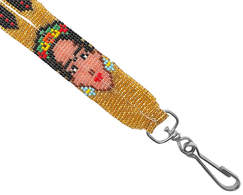 Frida Inspired Guatemalan Seed Bead Thick Strap Lanyard - Las Ofrendas 