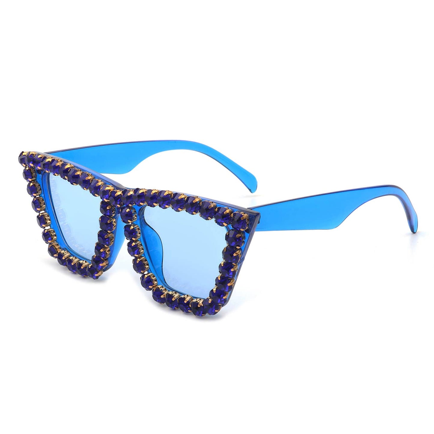 Women Rhinestone Square Diamonds Cat Eye Sunglasses