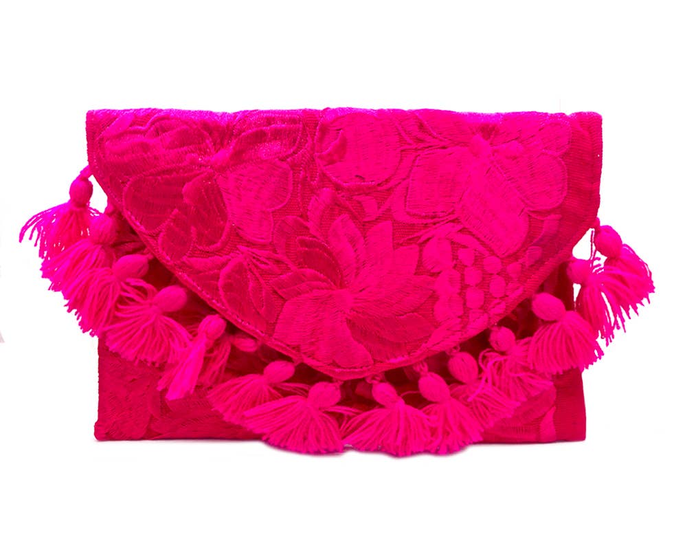 Embroidered Floral Fringe Envelope Sonia Purse Crossbody Bag
