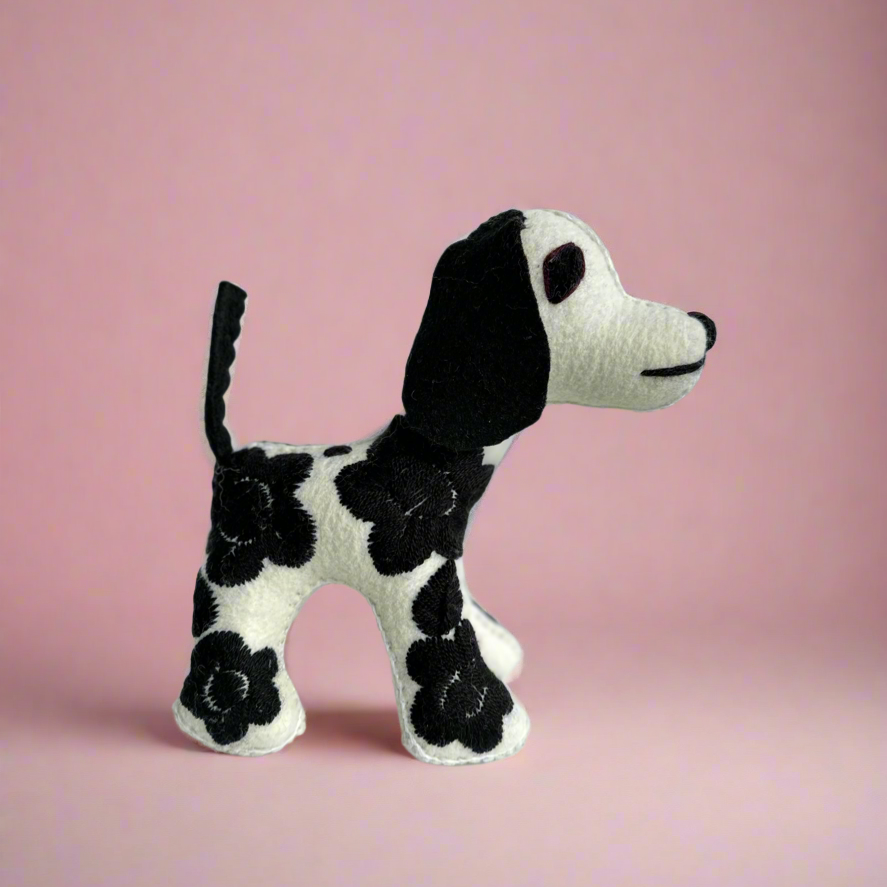 7” Animalito dog black embroidered flowers