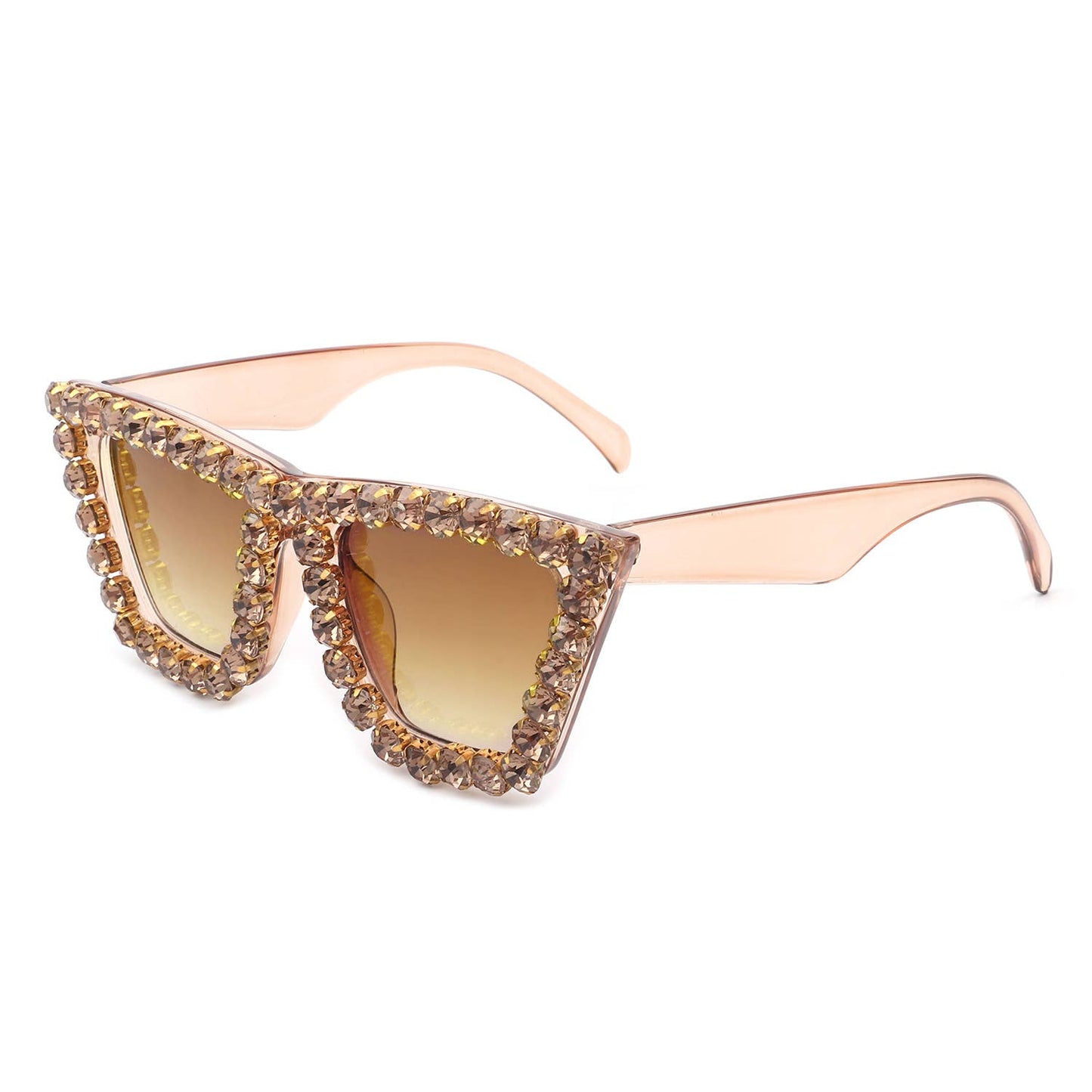 Women Rhinestone Square Diamonds Cat Eye Sunglasses