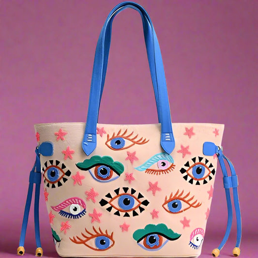 pink and blue extra large eye bag