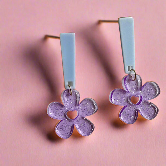 Purple Flower Dangle Earrings