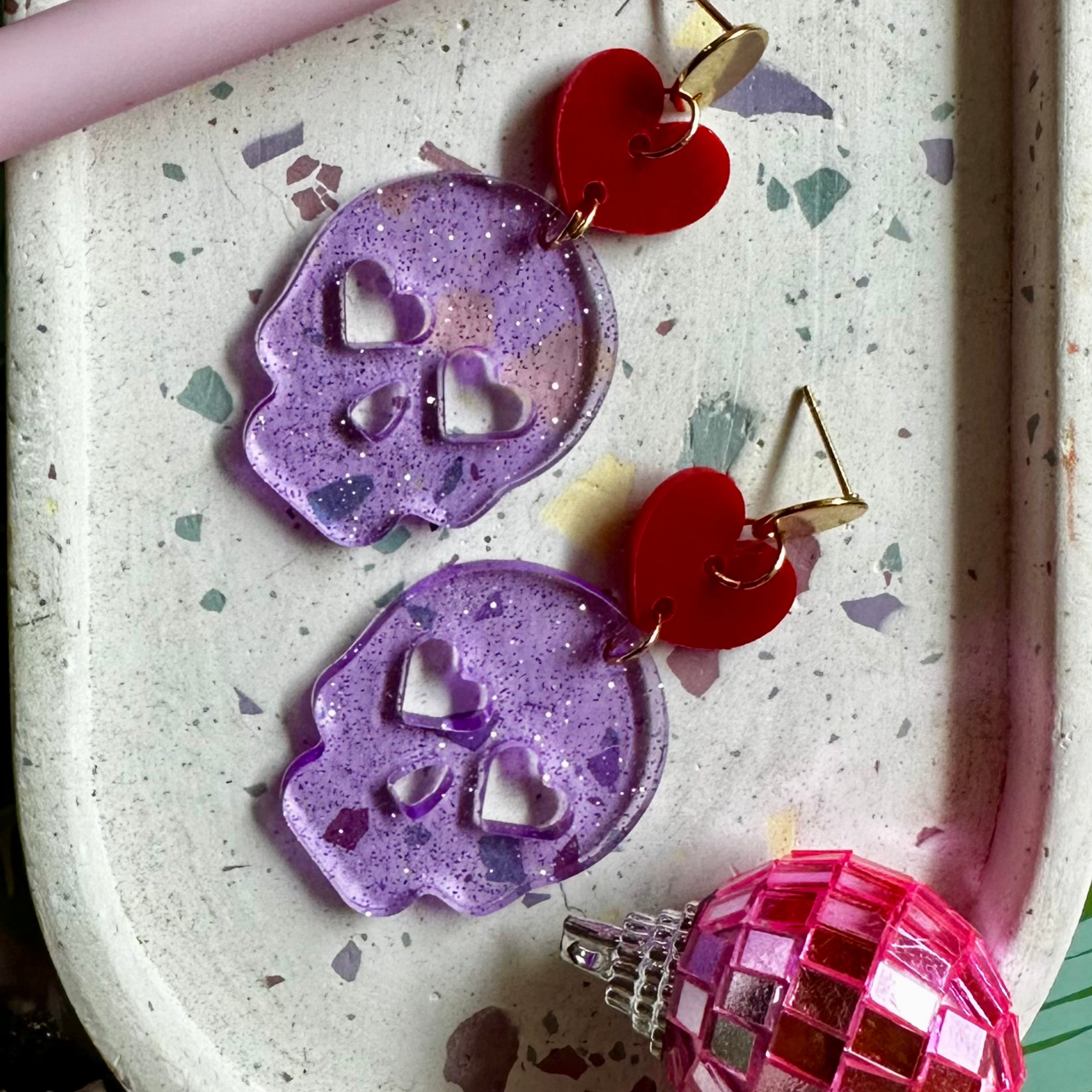 Purple Skull Earrings