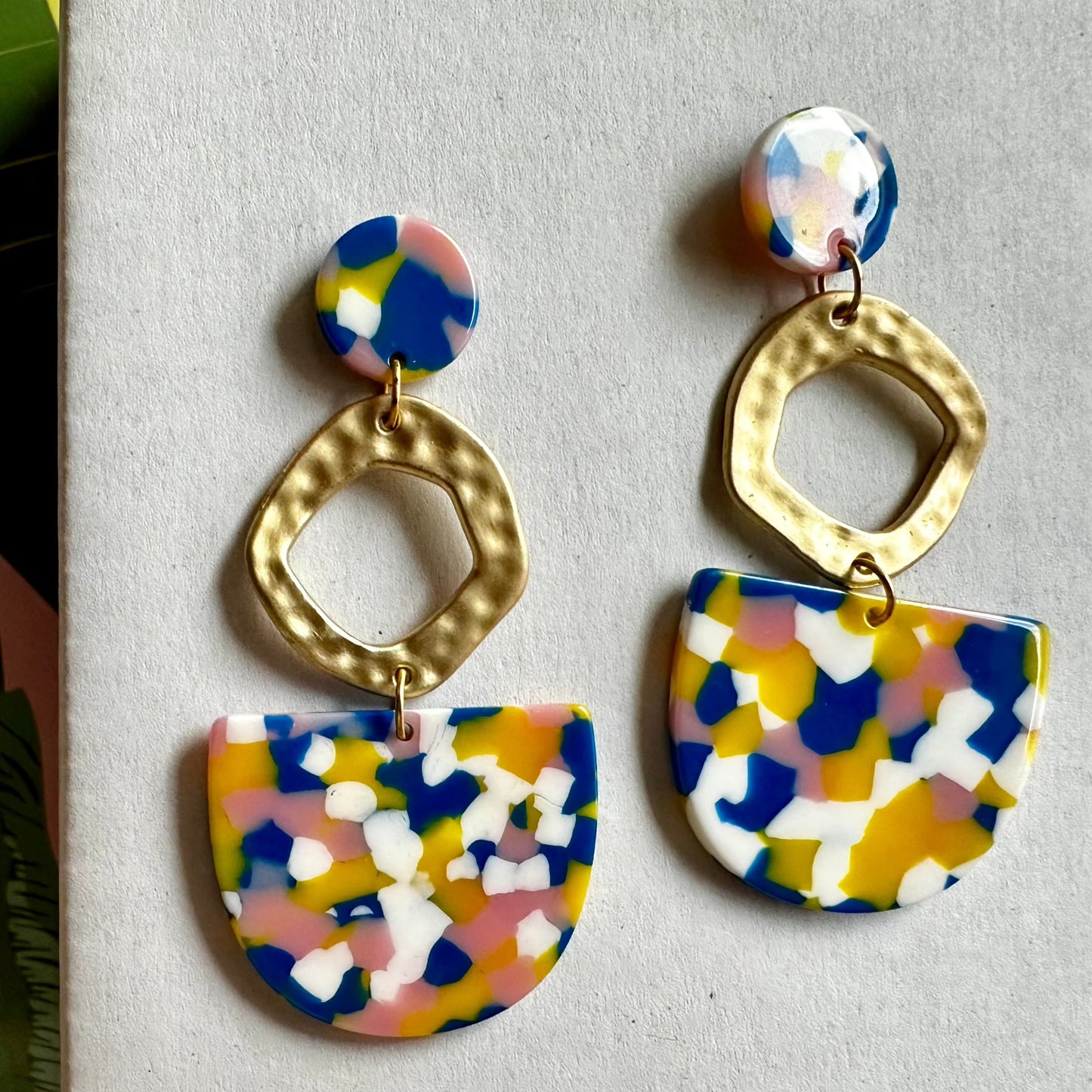 handmade Multicolor Gold Top Circle Earrings - a fun and colorful