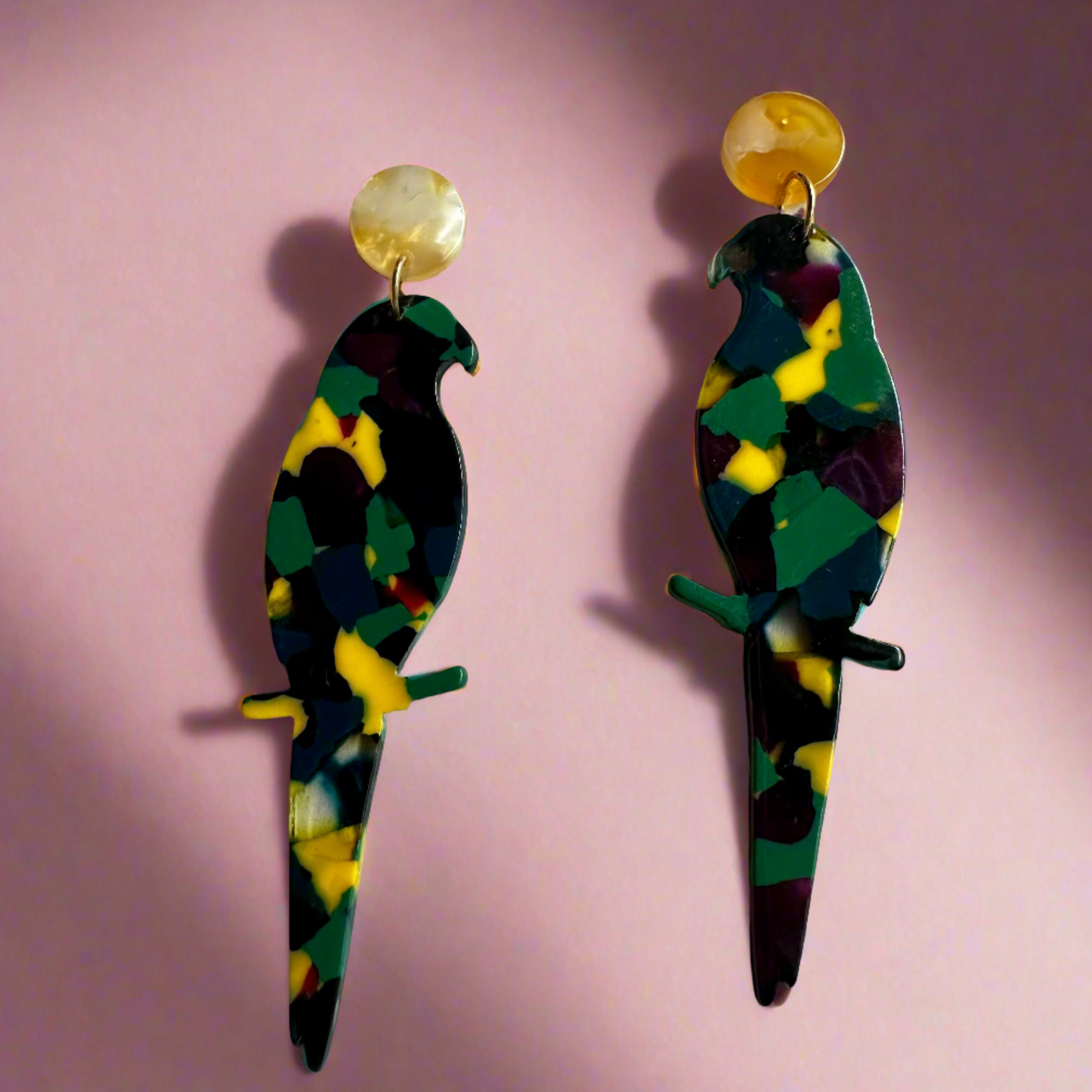 quirky Green Tortoise Parrot Dangle Earrings