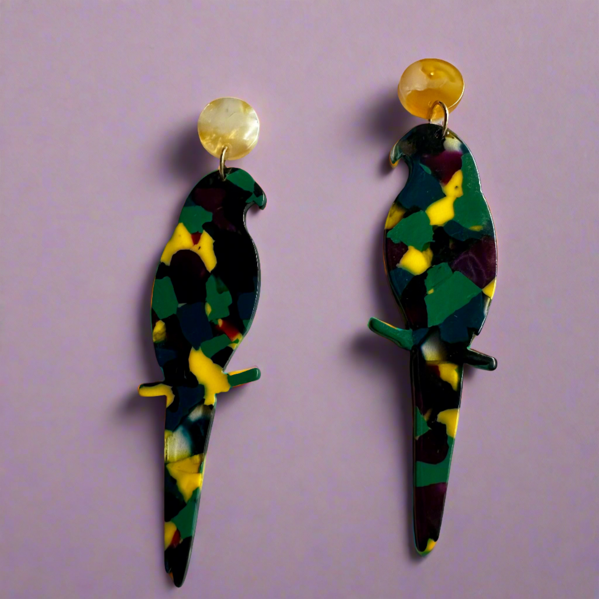 quirky Green Tortoise Parrot Dangle Earrings