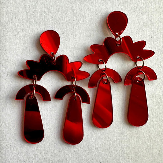 Red Mirror Dangle Earrings