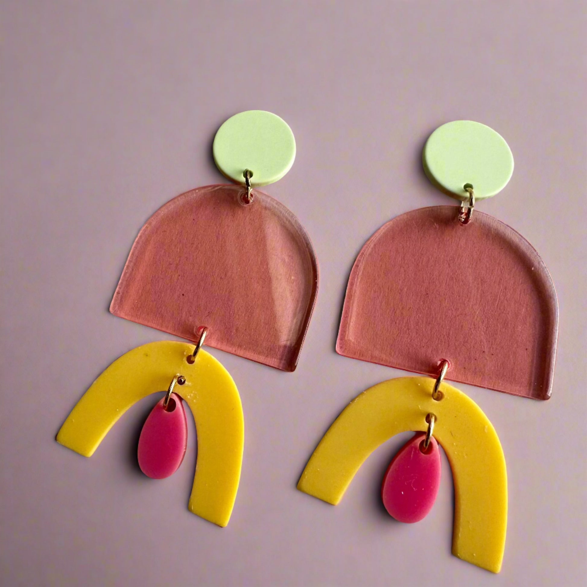 Green Top Pink and Yellow earrings