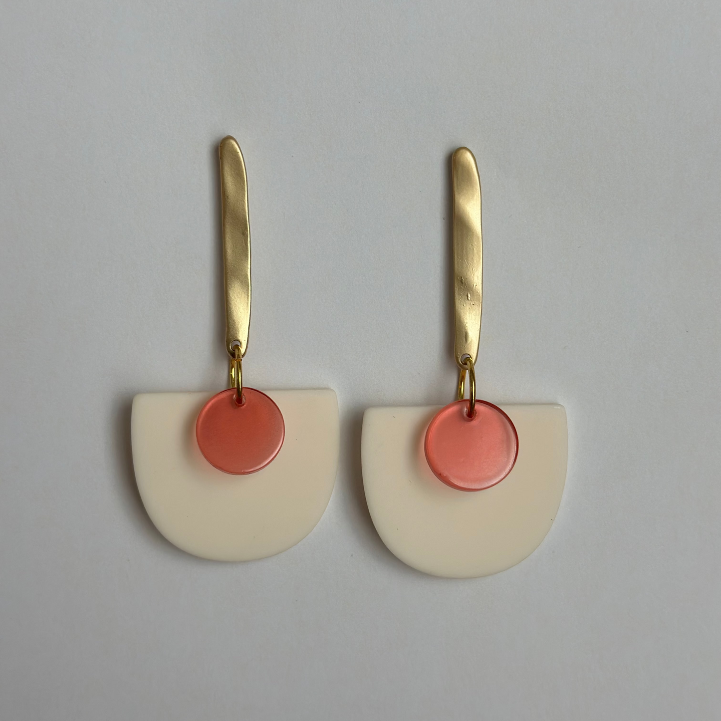 Gold Top with White and Pink Dangle Earrings