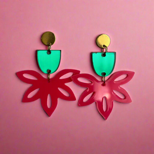  bright pink and green combination earrings