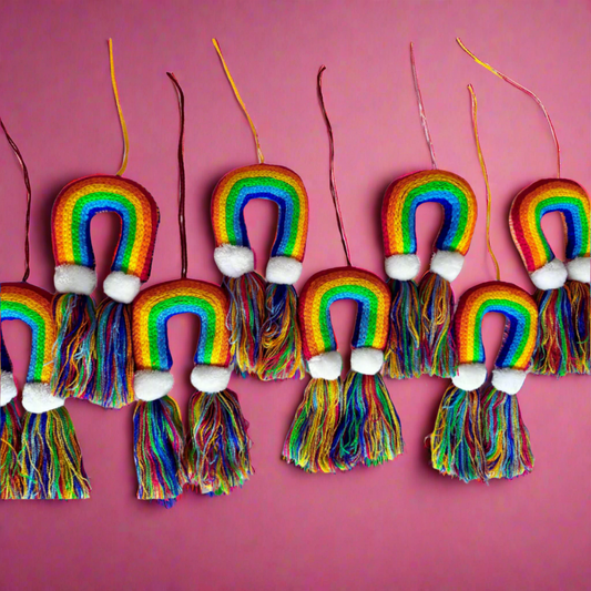 Rainbow Arch Pom Pom Ornaments with tassels - Las Ofrendas 