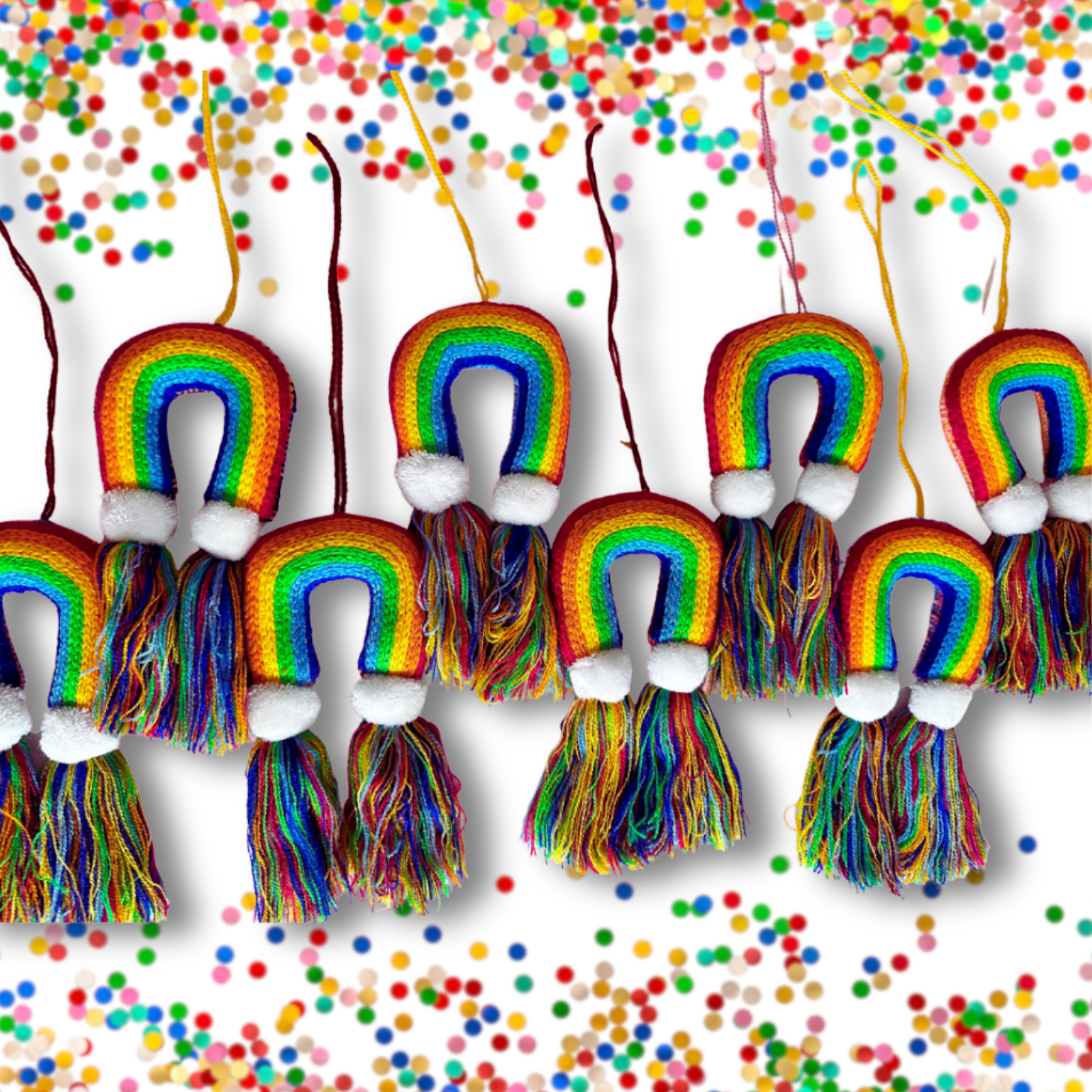 Rainbow Arch Pom Pom Ornaments with tassels