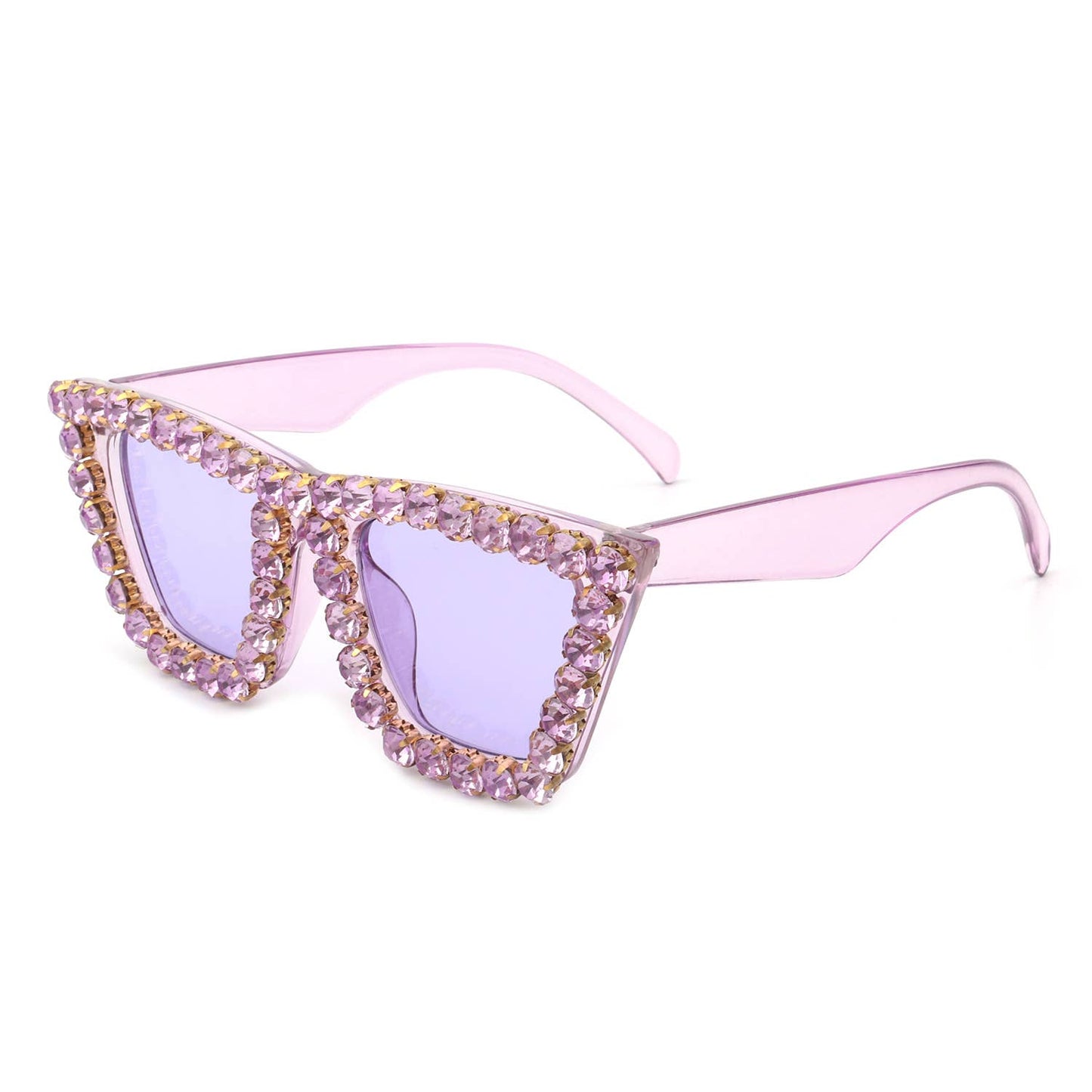 Women Rhinestone Square Diamonds Cat Eye Sunglasses