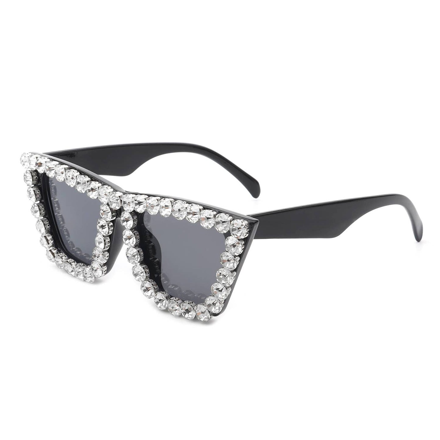 Women Rhinestone Square Diamonds Cat Eye Sunglasses