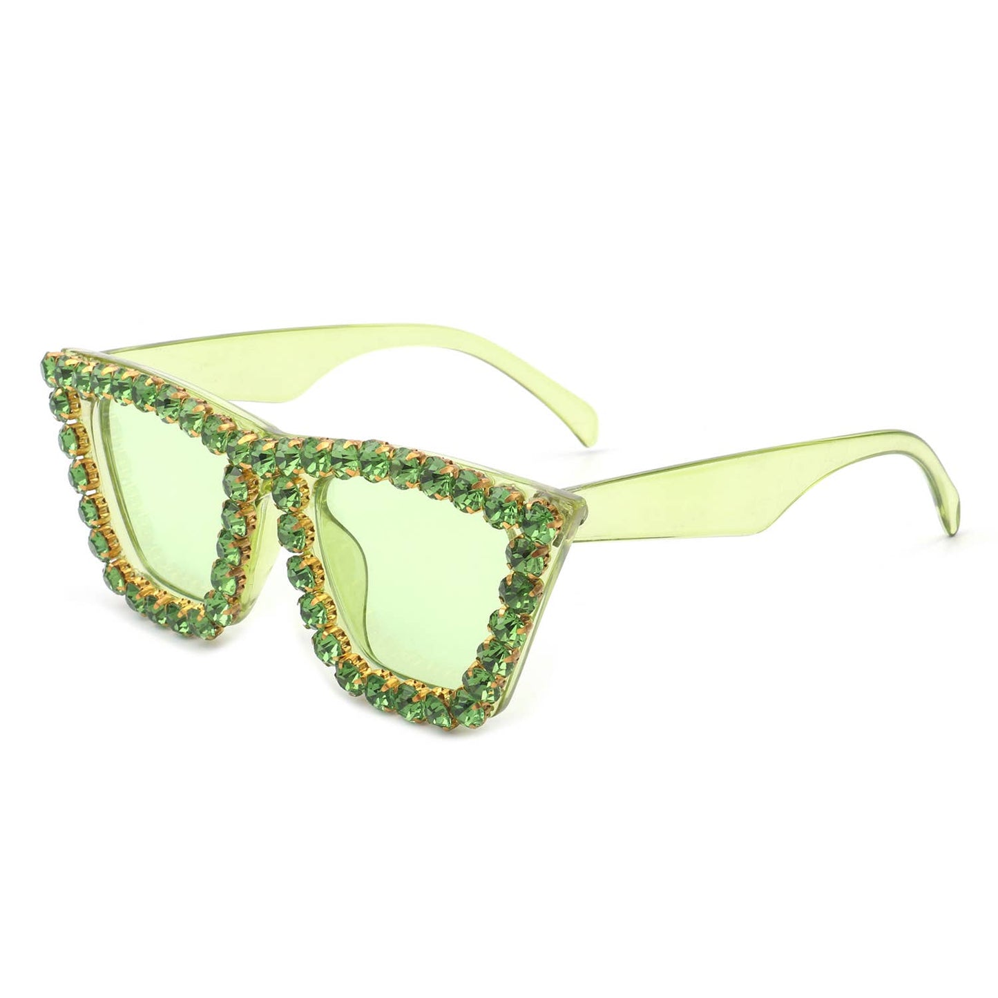 Women Rhinestone Square Diamonds Cat Eye Sunglasses