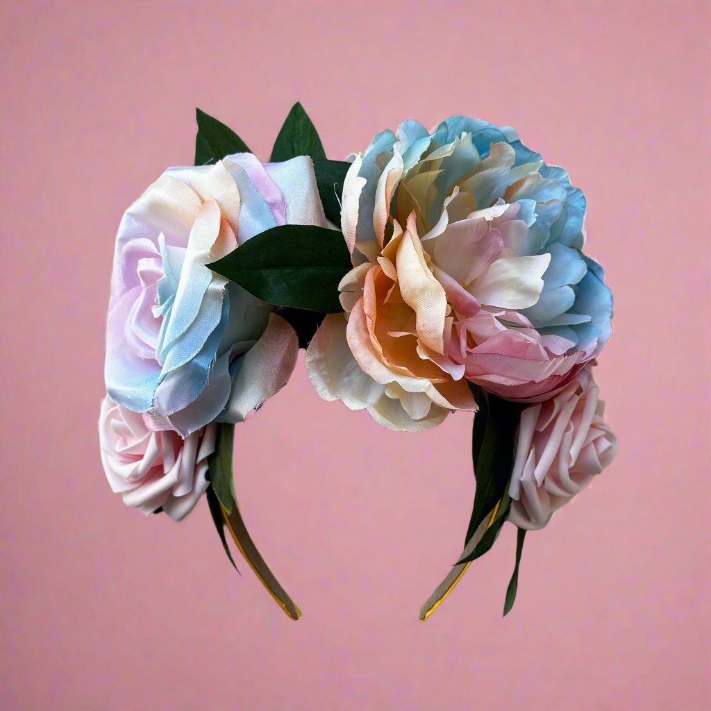 big rainbow and pink rose flower crown