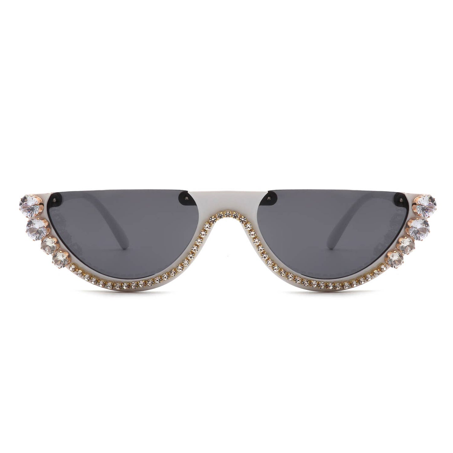 Half Frame Round Cat Eye Rhinestone Fashion Sunglasses