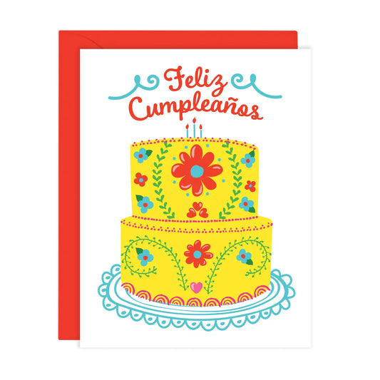 Mexican Embroidery Cake - Feliz Cumpleaños Card (A2) - Las Ofrendas 