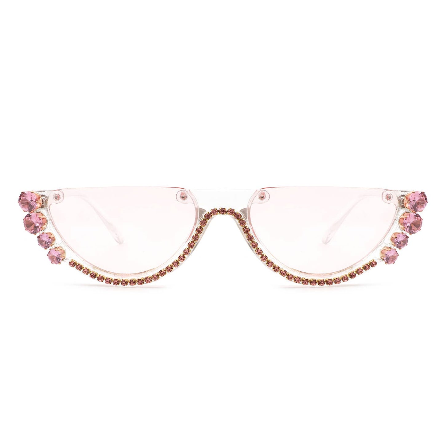 Half Frame Round Cat Eye Rhinestone Fashion Sunglasses