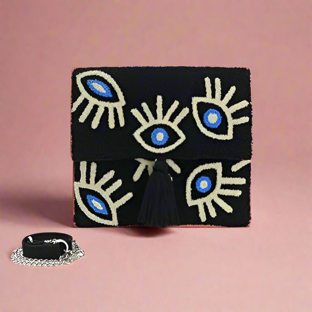 Black Midnight Whimsical Wonder Eye Clutch Bag