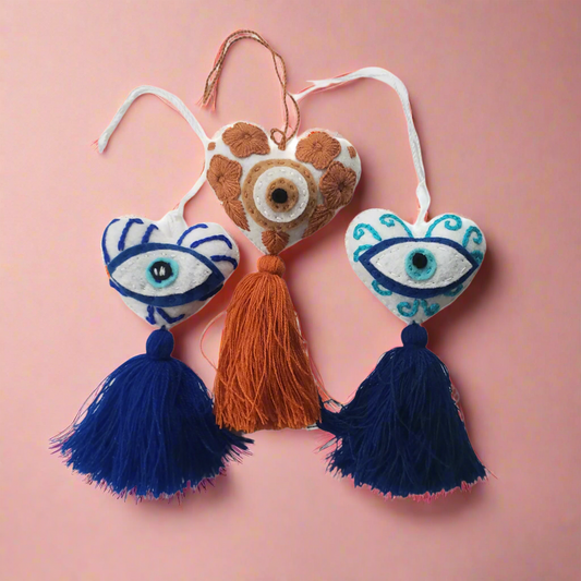 Evil Eye Embroidered Heart Ornament