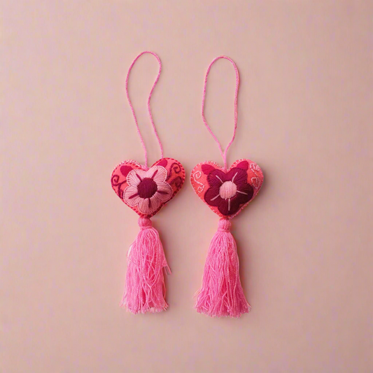 Pink Felt Heart Ornament from Chiapas Mexico