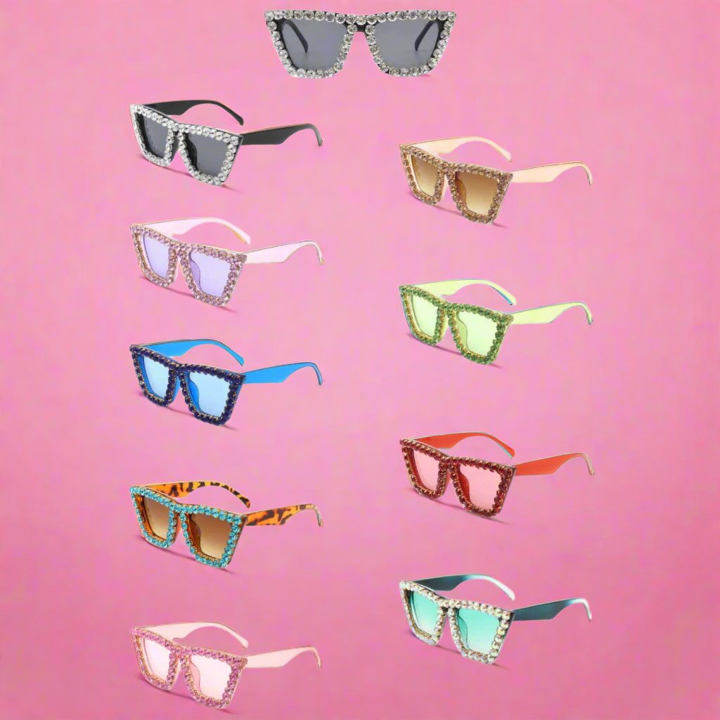 Women Rhinestone Square Diamonds Cat Eye Sunglasses