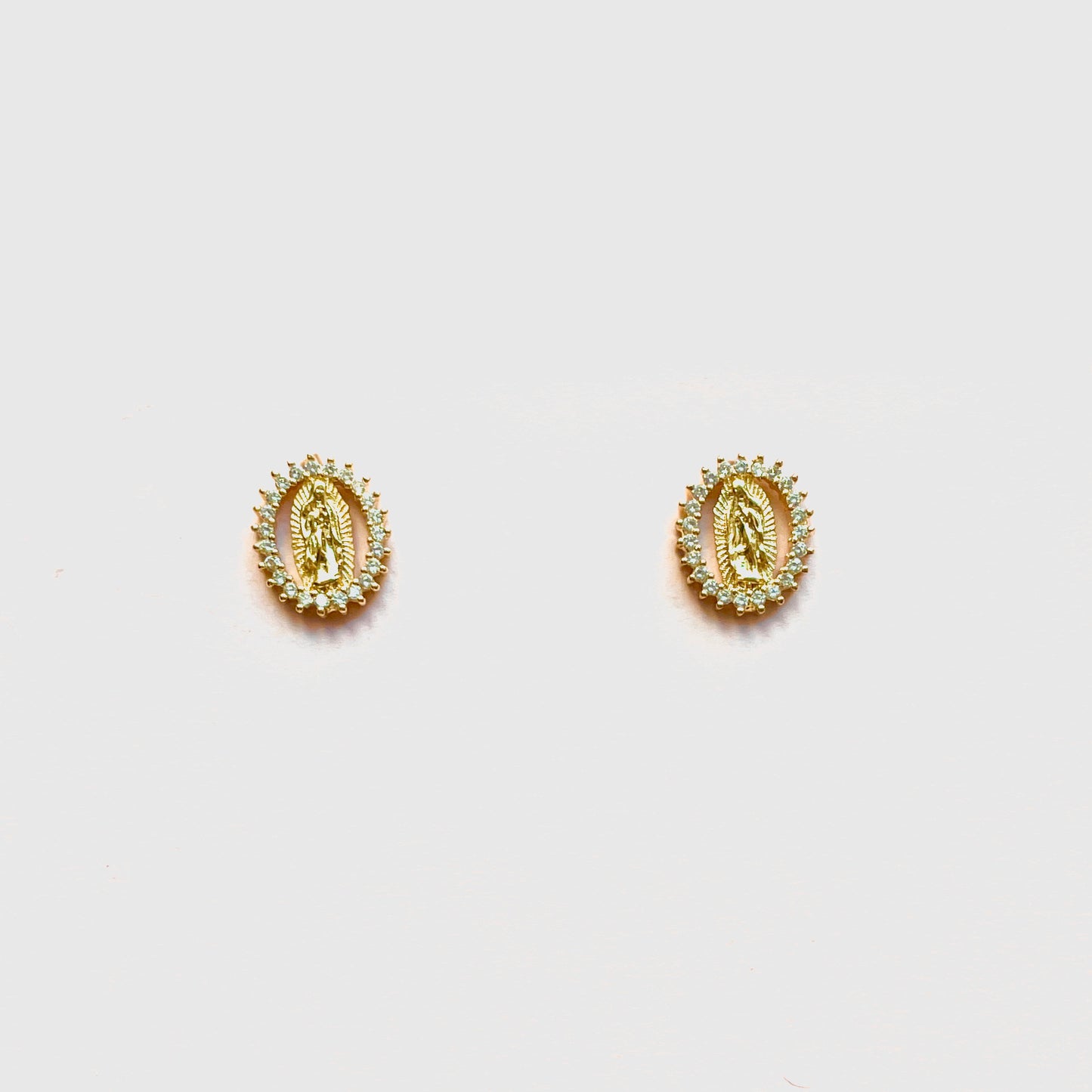 Virgin Lupe Guadalupe Holy Mary Gold Filled Studs Earrings