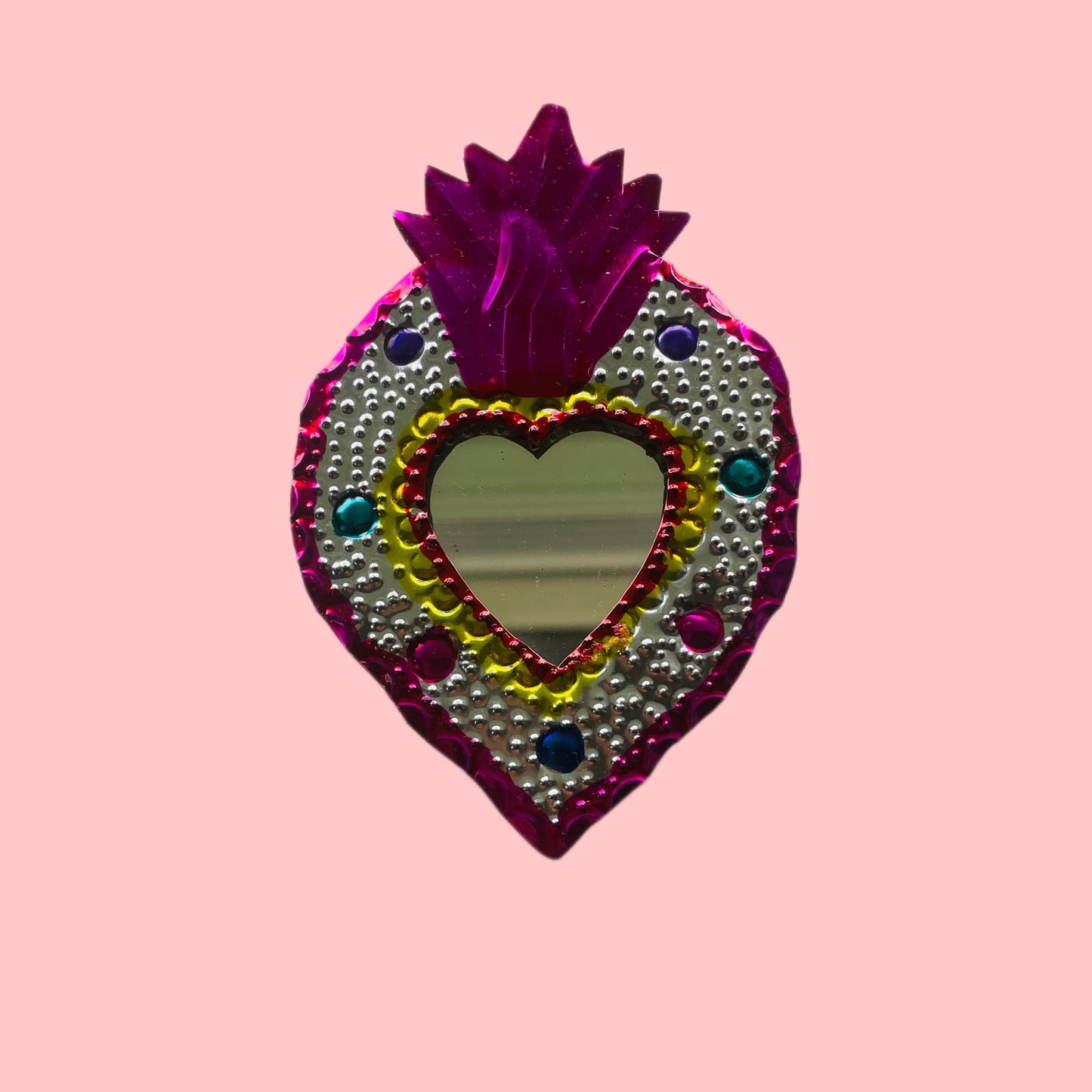 3” Heart Tin Mirror (Multiple Colors Available!) - Las Ofrendas 
