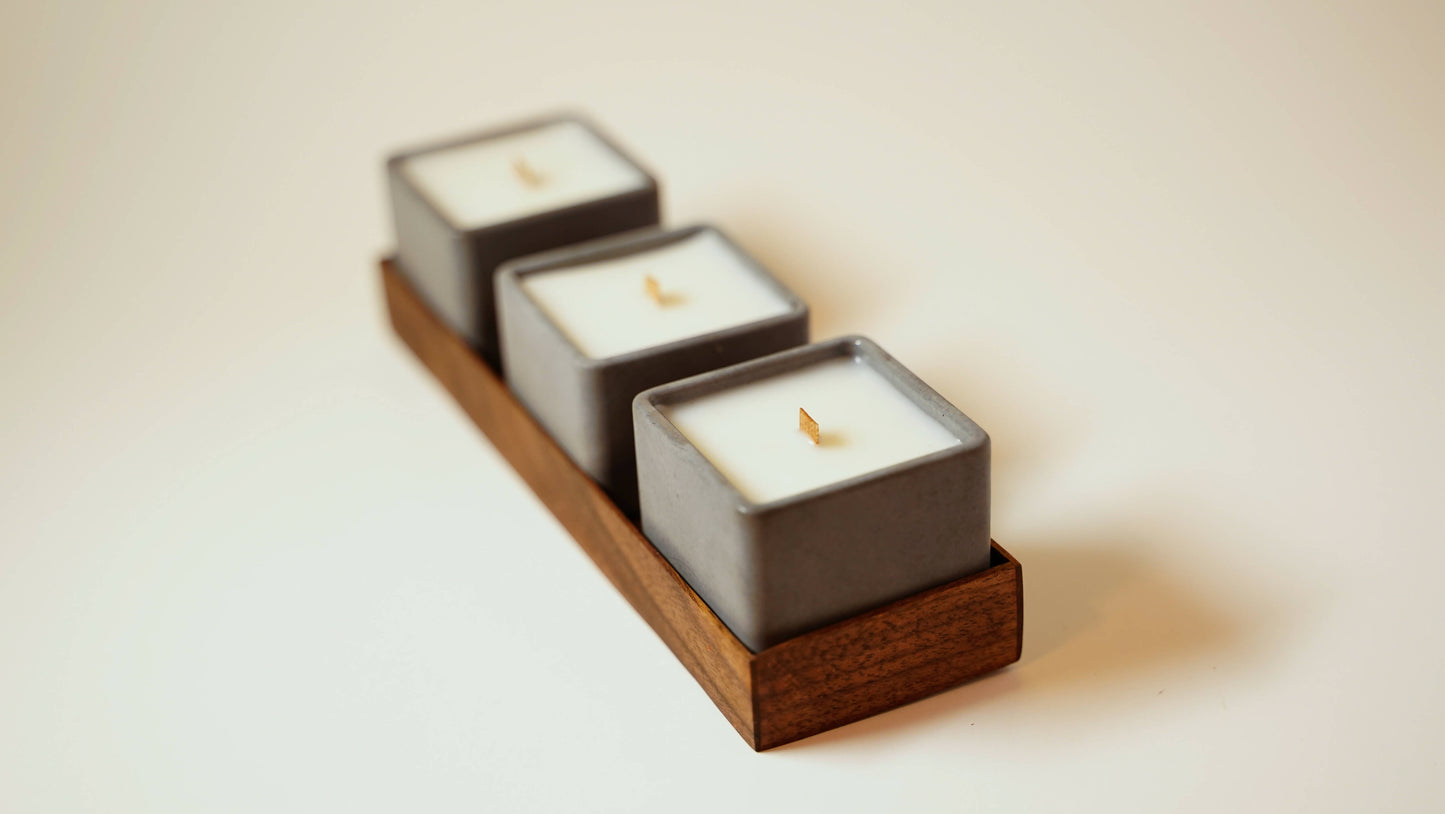 Concrete Tea Light Set with Wooden Tray