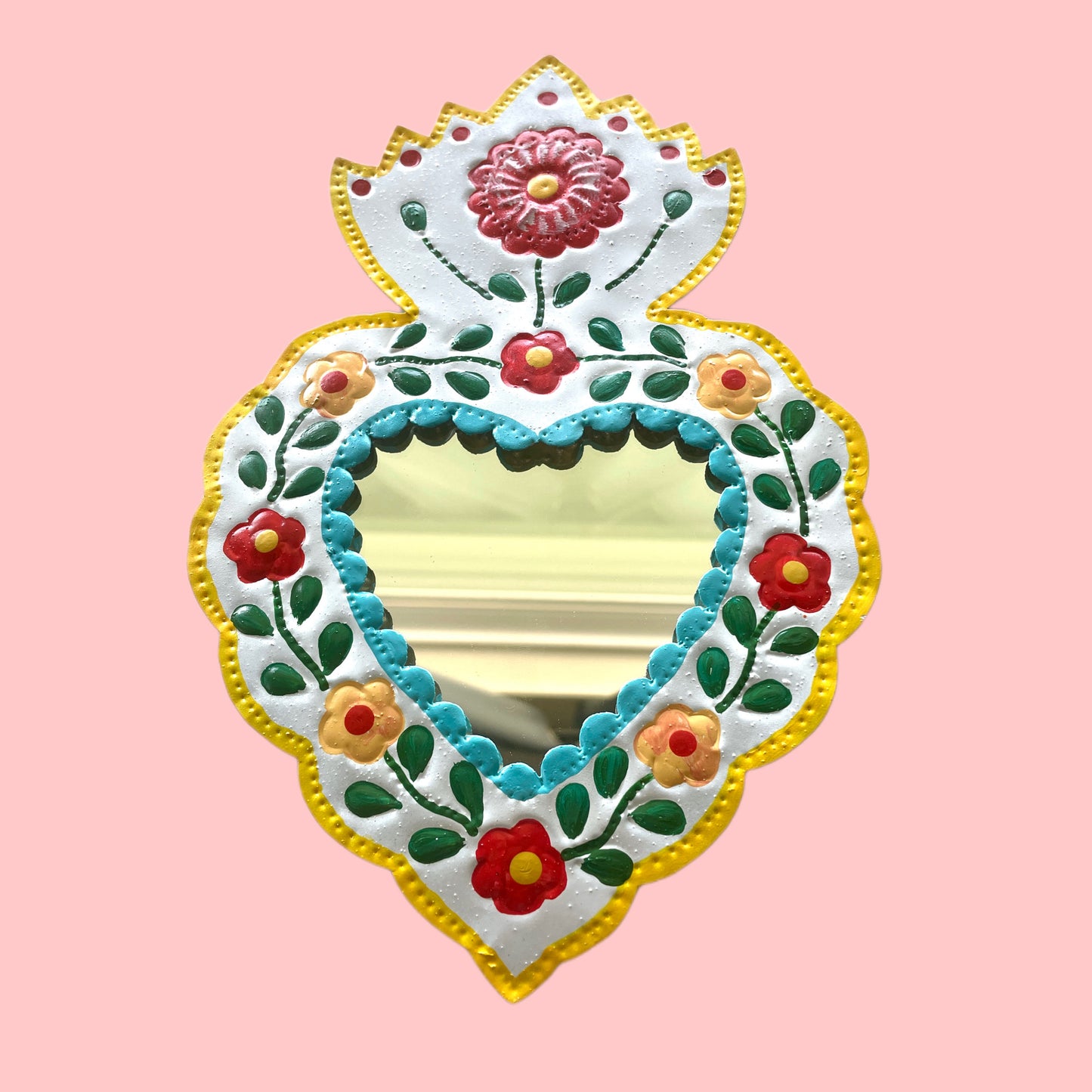 10" White Heart Tin Mirror (Multiple Colors Available!) - Las Ofrendas 