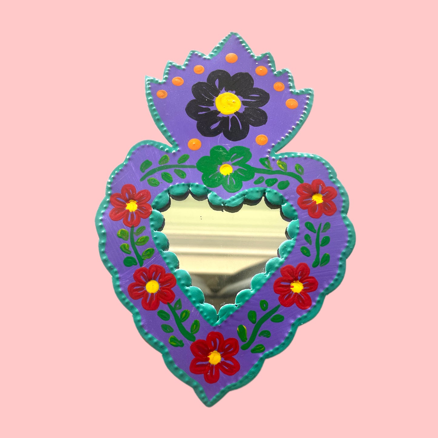 7" Heart Tin Mirror (Multiple Colors Available!) - Las Ofrendas 