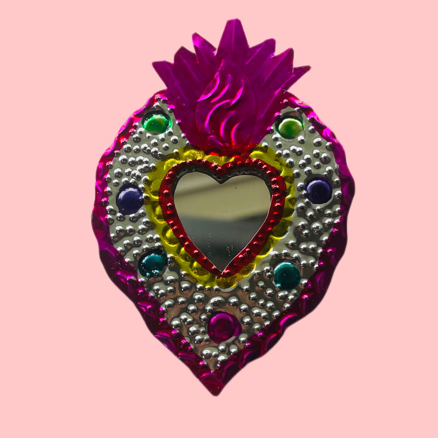 2" Pink Heart Tin Mirror