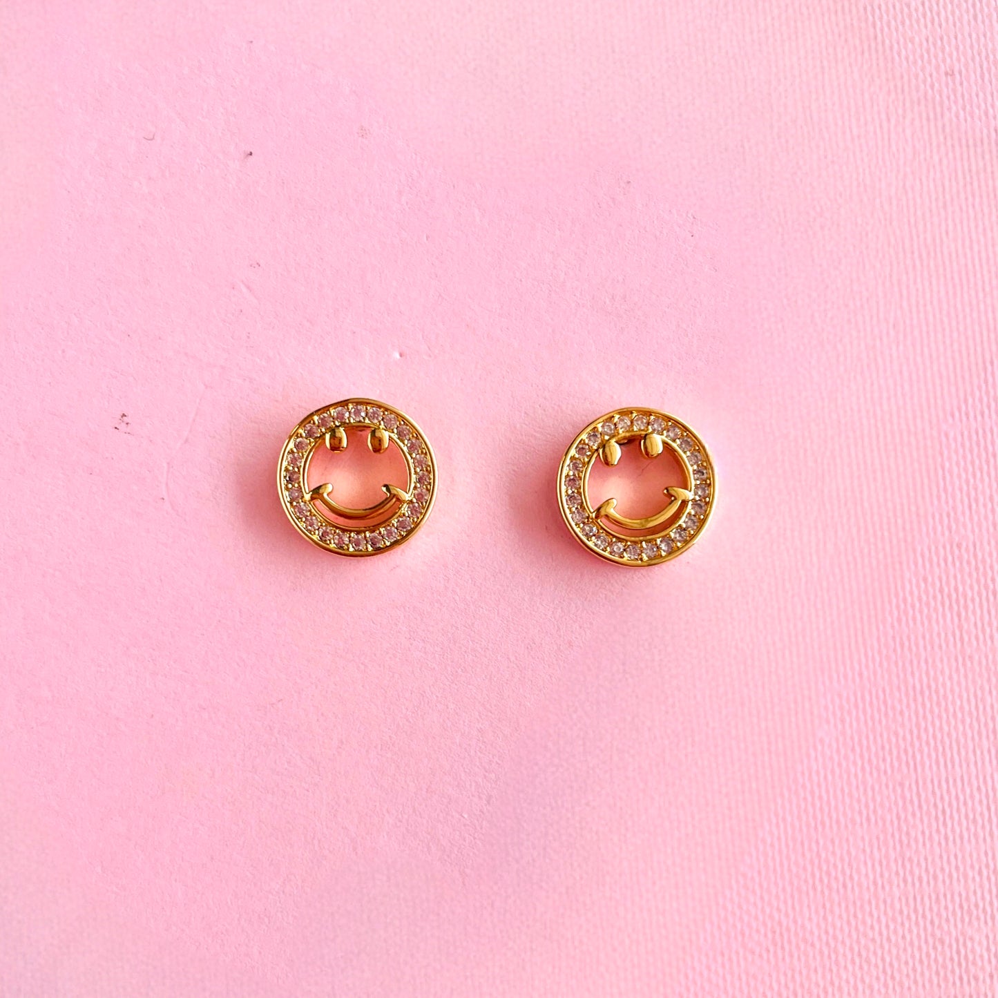 Gold and sparkly  Smiley Face Studs Earrings