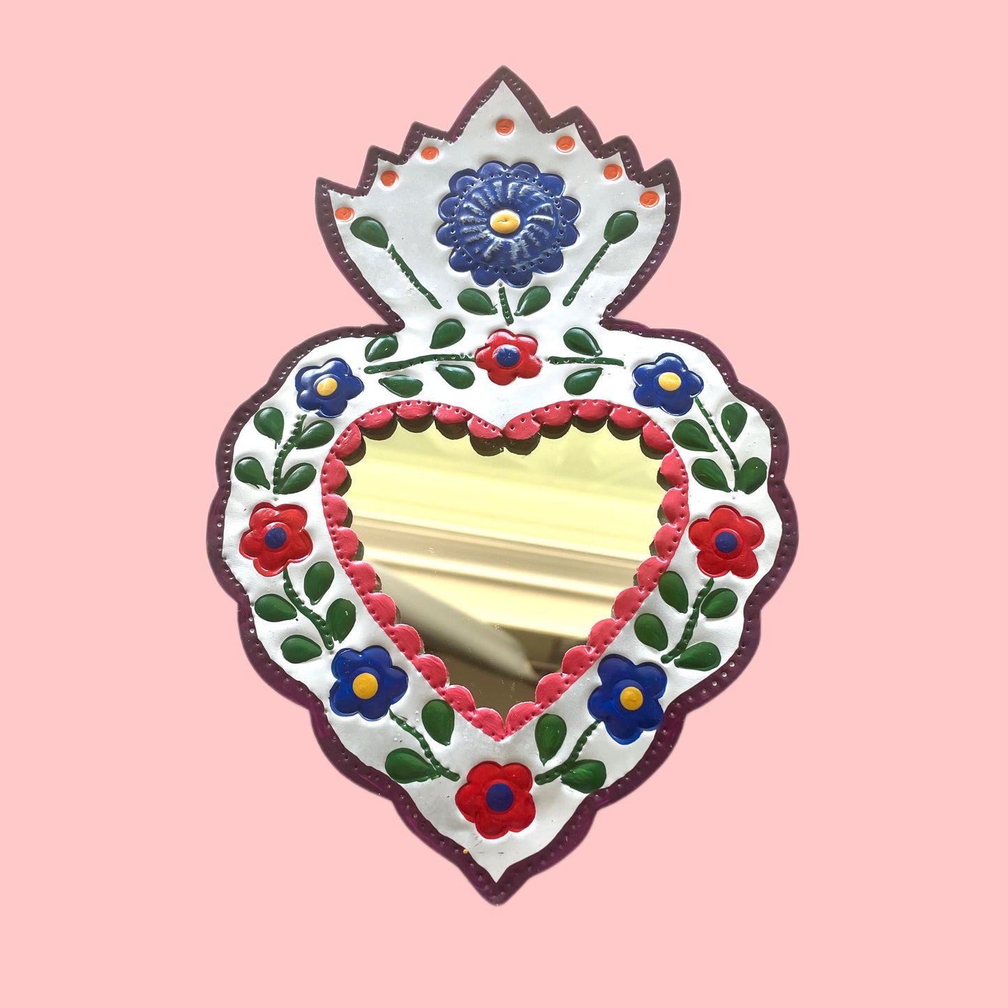 10" White Heart Tin Mirror (Multiple Colors Available!)