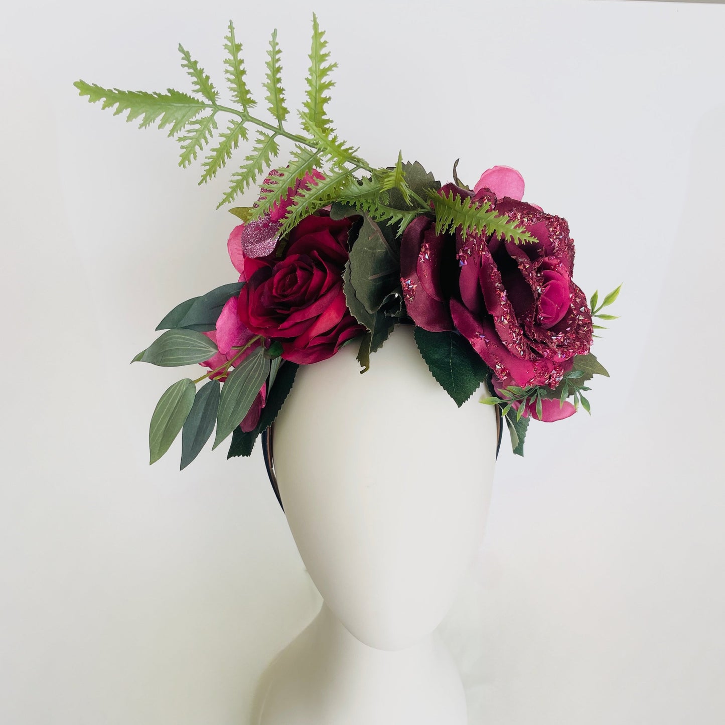 Las Ofrendas One of a Kind Magenta, Red & Pink Frida Kahlo Inspired Flower Crown Headpiece