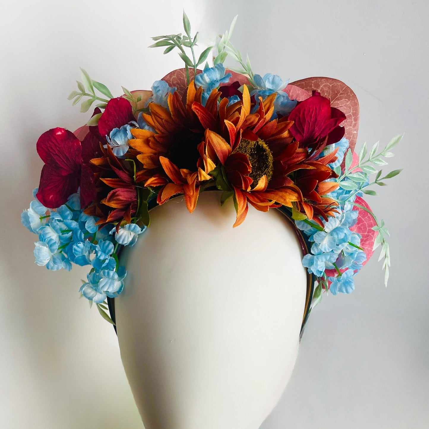 Las Ofrendas One of a Kind Orange Blue Yellow Pink and Green Frida Kahlo Inspired Flower Crown Headpiece