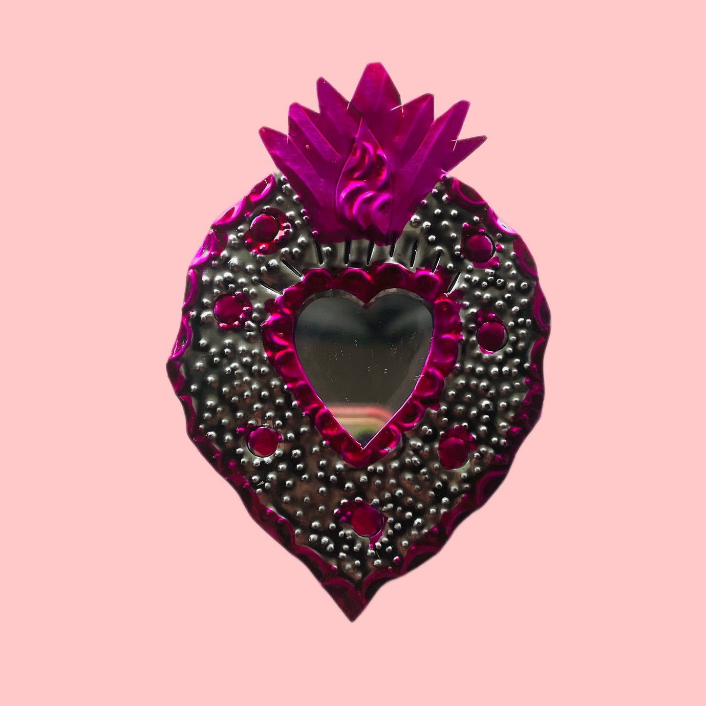 2" Pink and Silver Heart Tin Mirror (Multiple Designs Available!)