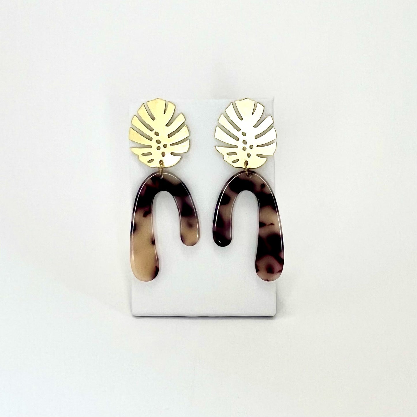 Gold Monstera Top with Multi Color Asymmetrical Arches Earrings