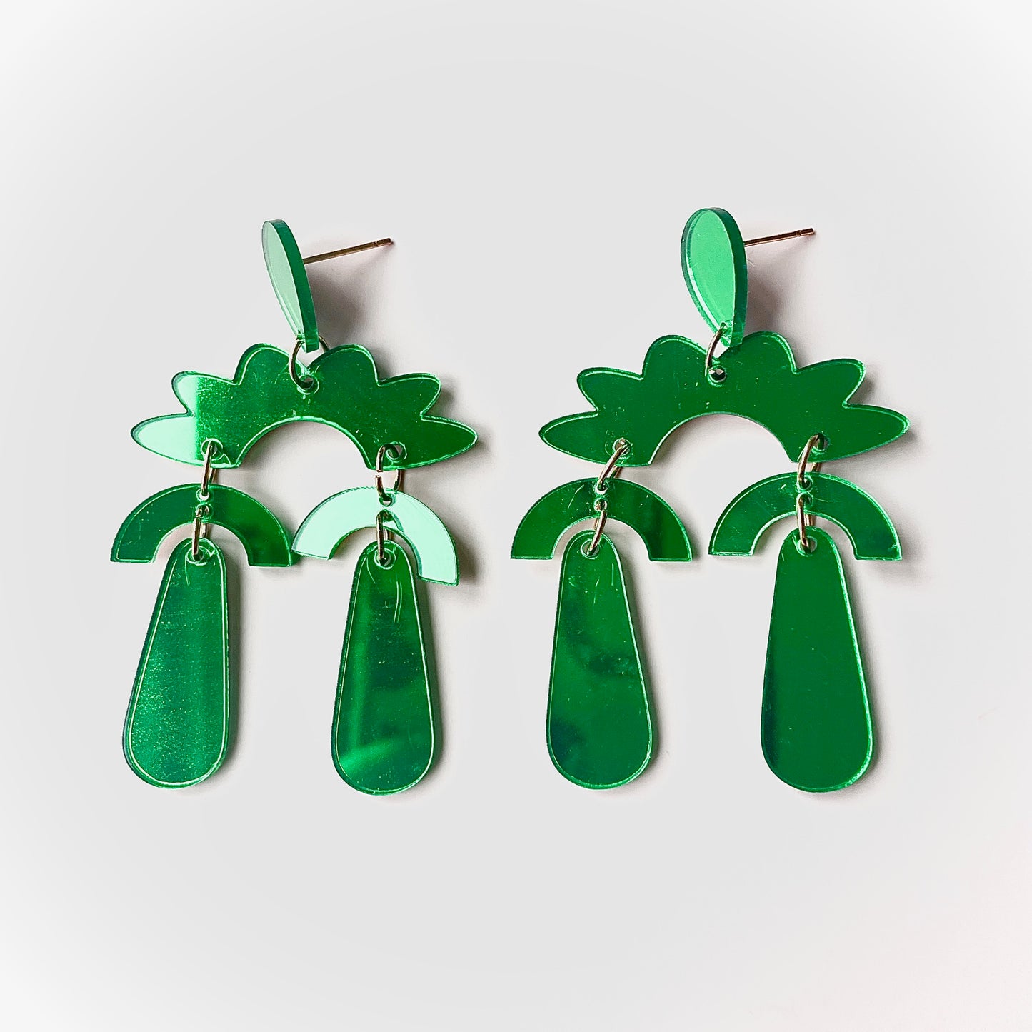Green Mirror Dangle Earrings