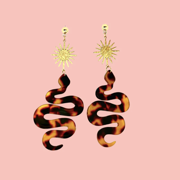 Brown Sun Snake Earrings