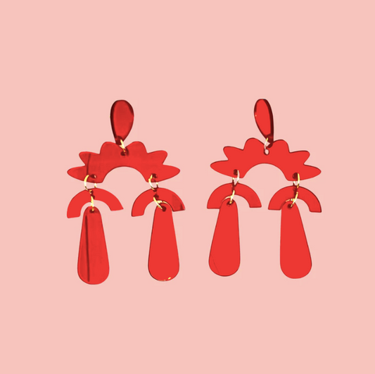 Red Mirror Dangle Earrings - Las Ofrendas 