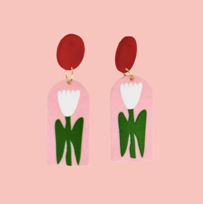 White Tulip with Red or Pink Top Earrings