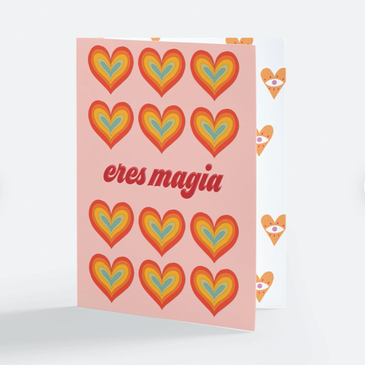 Pink Eres Magia Rainbow Heart Greeting Card