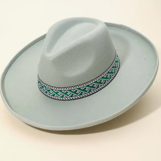 Mint Zigzag Band Lined Brim Fedora Hat