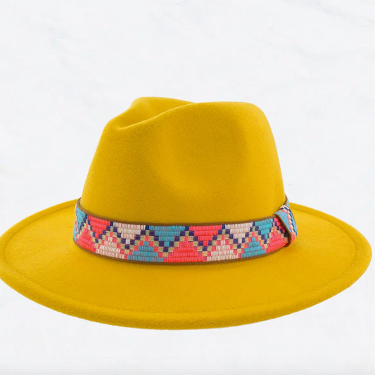 Flat Brim Big Edge Straight Side Jazz Hat Neon Orange hat fedora