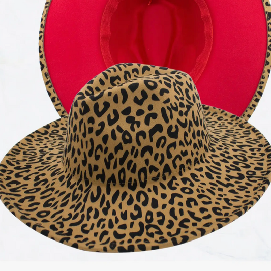 Red Double Sided Color Leopard Print Fedora Hats