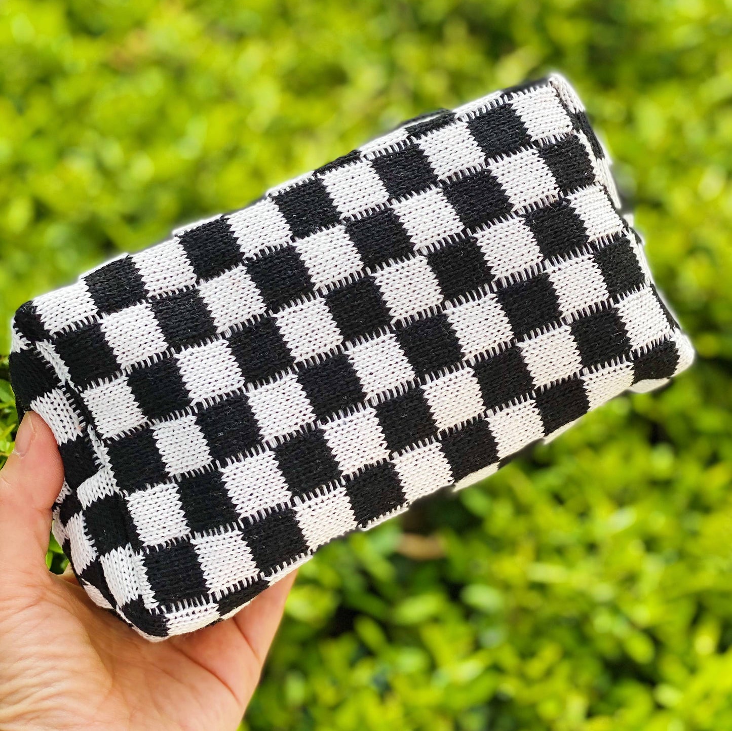 Black & White Check Yourself Cosmetic Bag - Las Ofrendas 